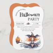 ハローウィンパーティ招待状 – 魔女オンアブロムスティック (正面/裏面)