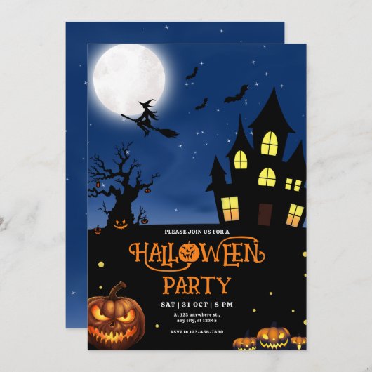 ハローウィンパーティ招待、ハロウィーンの衣装パーツ 招待状 (正面/裏面)