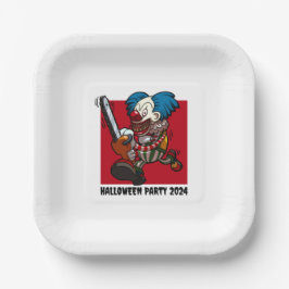 ハローウィンパーティ熱狂するチェーンソーピエロ編集文字 ペーパープレート