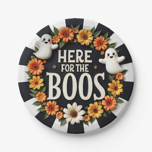 ハローウィンパーティ用品「Here for the Boos」 ペーパープレート (正面)
