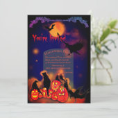 ハローウィンパーティ白熱［赤熱］光を放つカボキンズラヴェンスブラックキャット 招待状 (スタンド正面)