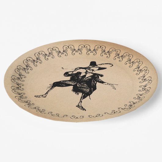 ハローウィンパーティ踊り骨格ゴシックヴィンテージ ペーパープレート (アングル)