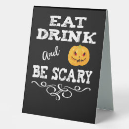 ハローウィンパーティ食べドリンク&ベスホラーパンプキン顔 テーブルテントサイン
