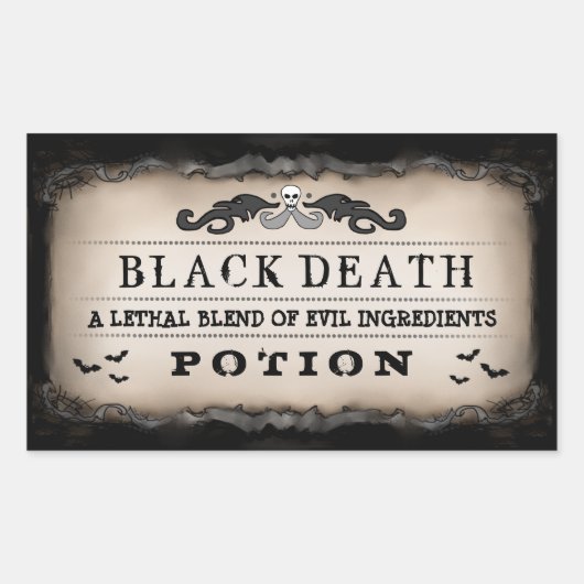 ハローウィンパーティ食品またはドリンクブラック&ブラウンラベル 長方形シール (正面)