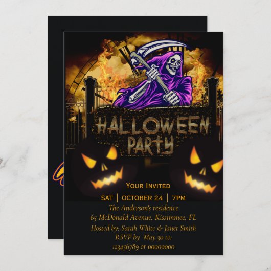 ハローウィンパーティ骨格パーティの招待状 案内状 (正面/裏面)