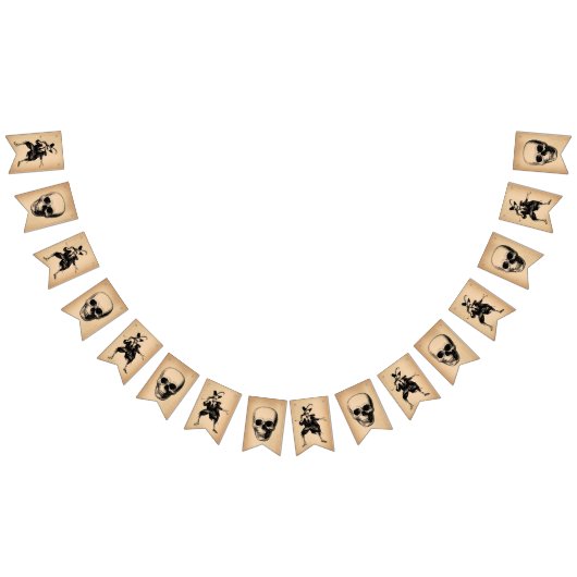 ハローウィンパーティ骨格及びスカルゴシックヴィンテージ バンティングフラッグ (全)