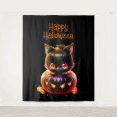 ハローウィンパーティ黒猫カボチャ怖い タペストリー (正面)