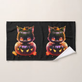 ハローウィンパーティ黒猫カボチャ怖い バスタオルセット (ハンドタオル)