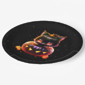 ハローウィンパーティ黒猫カボチャ怖い ペーパープレート (アングル)