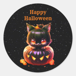 ハローウィンパーティ黒猫カボチャ怖い ラウンドシール