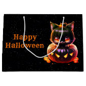 ハローウィンパーティ黒猫カボチャ怖い ラージペーパーバッグ (正面)
