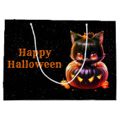 ハローウィンパーティ黒猫カボチャ怖い ラージペーパーバッグ (裏面)