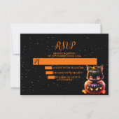 ハローウィンパーティ黒猫カボチャ怖い 出欠カード (正面)