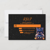 ハローウィンパーティ黒猫カボチャ怖い 出欠カード (正面)