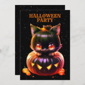 ハローウィンパーティ黒猫カボチャ怖い 招待状 (正面/裏面)