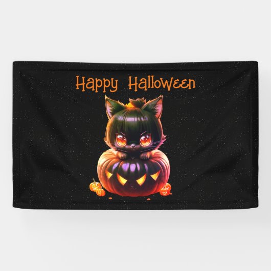 ハローウィンパーティ黒猫カボチャ怖い 横断幕 (横)