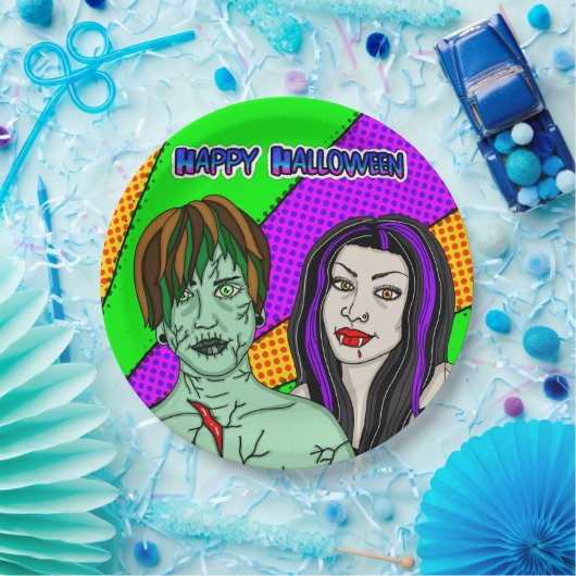 ハローウィンパーティ |アーポップ・アートのトゾンビ・ヴァンパイア ペーパープレート (パーティー)
