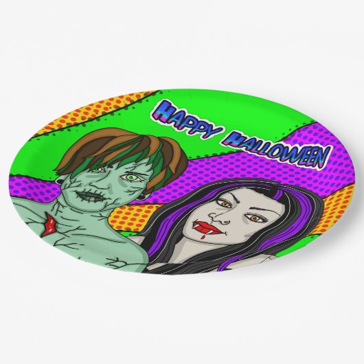 ハローウィンパーティ |アーポップ・アートのトゾンビ・ヴァンパイア ペーパープレート (アングル)