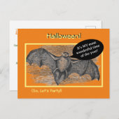 ハローウィンパーティ/ウィーナーロースト招待状/こうもり ポストカード (正面/裏面)