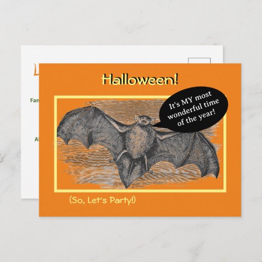 ハローウィンパーティ/ウィーナーロースト招待状/こうもり ポストカード (正面/裏面)