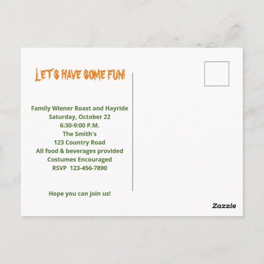 ハローウィンパーティ/ウィーナーロースト招待状/こうもり ポストカード (裏面)