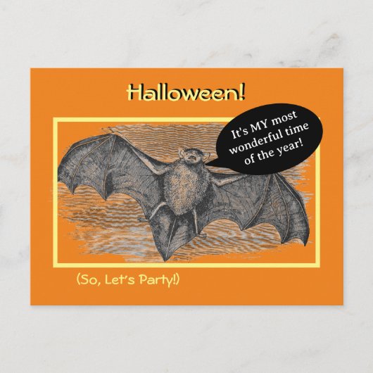 ハローウィンパーティ/ウィーナーロースト招待状/こうもり ポストカード (正面)