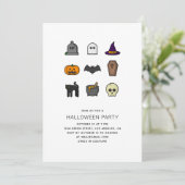 ハローウィンパーティ。スカル，かぼちゃ，こうもり，黒猫 招待状 (スタンド正面)