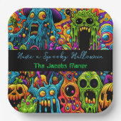 ハローウィンパーティ | ゾンビとモンスタパーソナライズされたーズ ペーパープレート (正面)