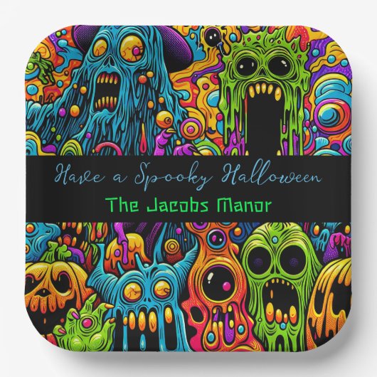 ハローウィンパーティ | ゾンビとモンスタパーソナライズされたーズ ペーパープレート (正面)