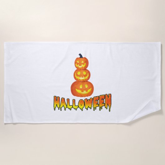 ハローウィンパーティ、ハロウィーンカボチャ ビーチタオル (正面)