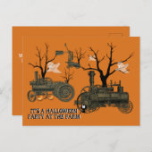 ハローウィンパーティ@ファームスチームエンジン風車幽霊 インビテーションポストカード (正面/裏面)