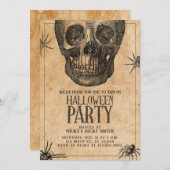 ハローウィンパーティ、ヴィンテージスカル、衣装パーティー 招待状 (正面/裏面)