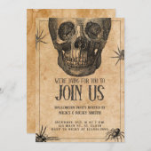 ハローウィンパーティ、ヴィンテージスカル、衣装パーティー 招待状 (正面/裏面)