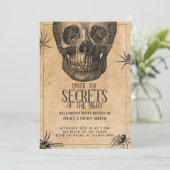 ハローウィンパーティ、ヴィンテージスカル、衣装パーティー 招待状 (スタンド正面)