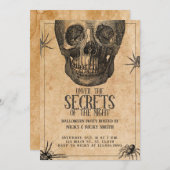 ハローウィンパーティ、ヴィンテージスカル、衣装パーティー 招待状 (正面/裏面)