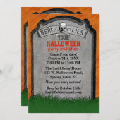 ハローウィンパーティ|墓石の十字スカル 招待状 (正面/裏面)