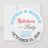 ハローウィンパーティ!青パーソナライズされた不気味眼球 招待状 (裏面)