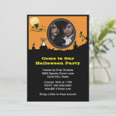 ハローウィンパーティ、魔女、幽霊、猫、写真の追加 招待状 (スタンド正面)