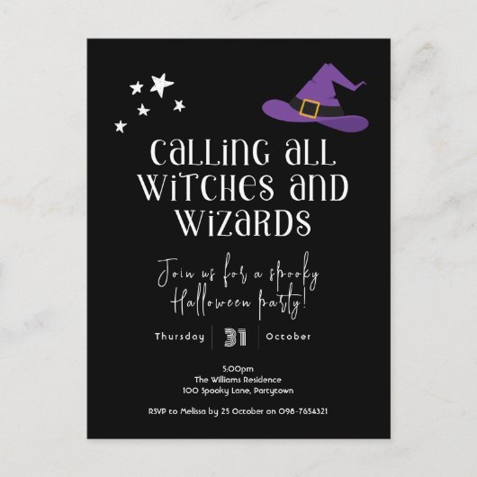 ハローウィンパーティ、魔女、魔法使い ポストカード (正面)