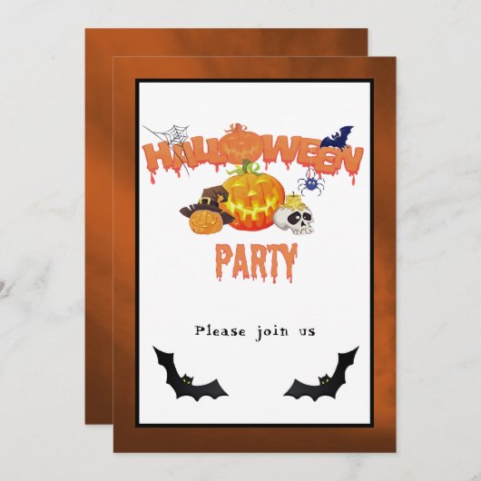 ハローウィンパーティJack-O-Lanternとその他の招待状 招待状 (正面/裏面)