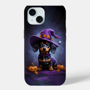 ハローウィーンカボチャとダシュントのウィザードの子犬 iPhone 15ケース