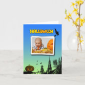 ハローウィーンダスクとウィッチ写真フレームの追加 カード (黄色い花)