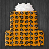 ハローウィーンブラックキャット顔オレンジスターズ ラッピングペーパー