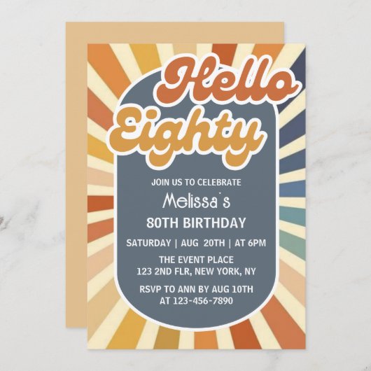 ハローエイティレトロサングルービーウェーブ80誕生日 招待状 (正面/裏面)