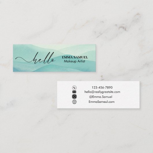 ハローエレガントク書ミニマル道ターコイズティール（緑がかった色） スキニー名刺 (正面/裏面)