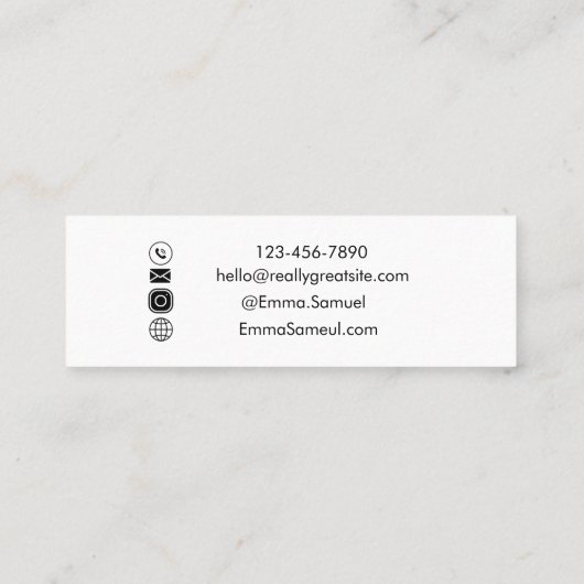 ハローエレガントク書ミニマル道ターコイズティール(緑がかった色) スキニー名刺 (裏面)