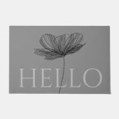 ハローエレガントフローララインスケッチかわいいシック灰色 ドアマット (正面)