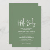 ハローエレガントベビーセージ緑の赤ちゃんシャワー 招待状 (正面/裏面)