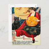 ハローエン魔女かぼちゃ黒猫ヴィンテージ葉書 シーズンポストカード (正面/裏面)