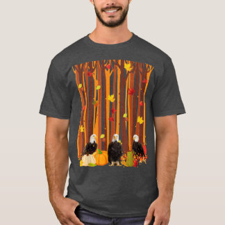 ハローオータムイーグルメープルリーフ秋パンプキンメンス Tシャツ